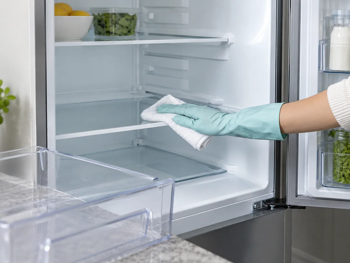 How to Clean Refrigerator Shelves, Drawers and Door Seals — illustrative scene