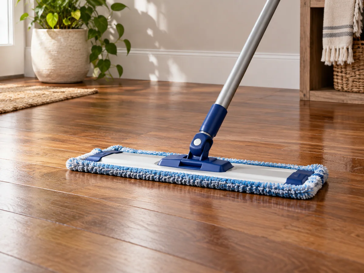 Wood and Laminate Floors: Dust First, Moisture Carefully — illustrative scene