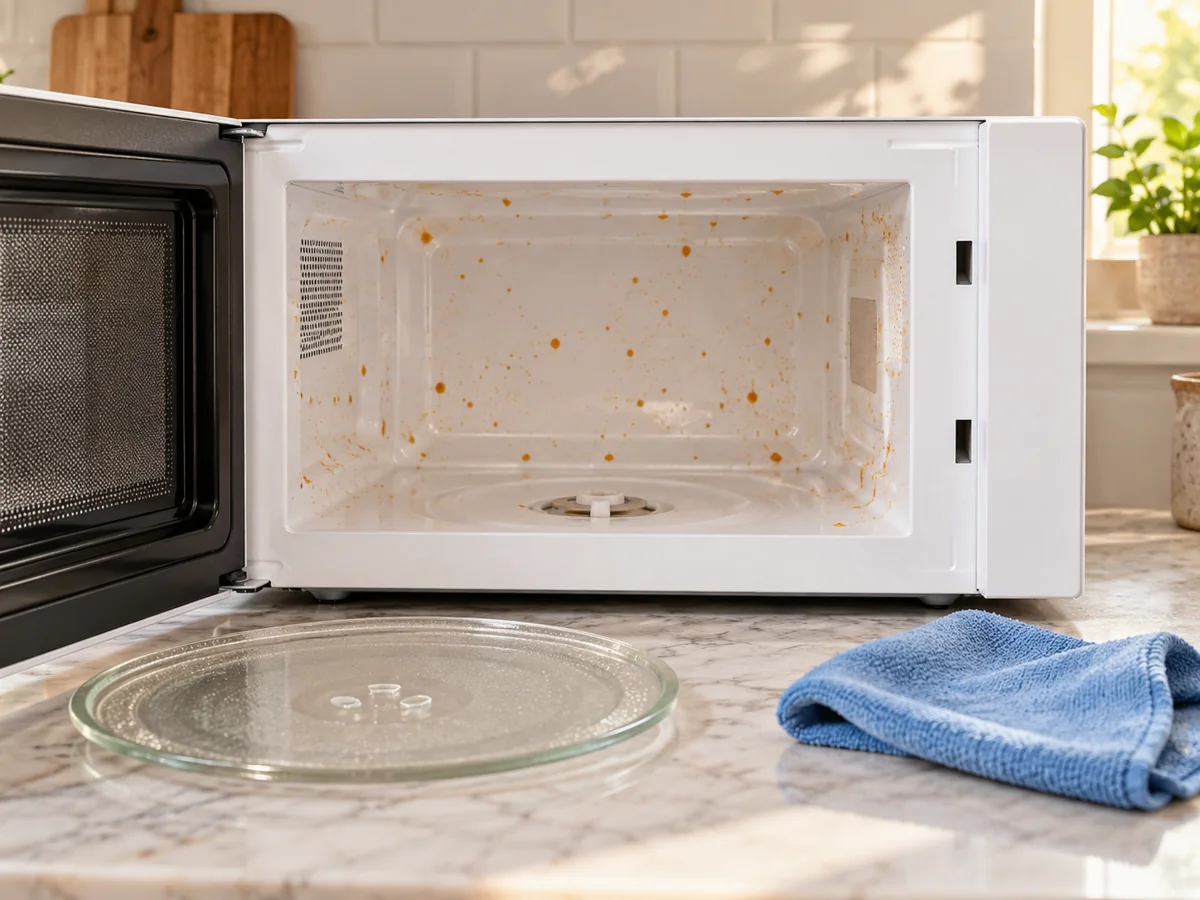 How to Clean a Microwave Interior Without Flooding It — illustrative scene