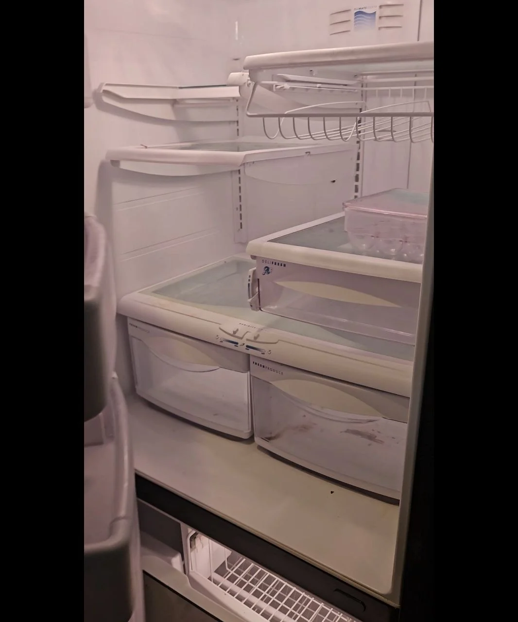 Refrigerator interior before cleaning